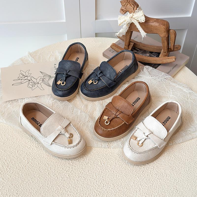 Retro British Style Loafers Toddler Bean Shoes For Boys And Girls Casual Leather Footwear