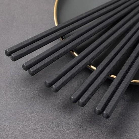Bookwarm Non-Slip Chopsticks Set 10 Commercial Use Dishwasher Safe Eco-Friendly Reusable (Black)
