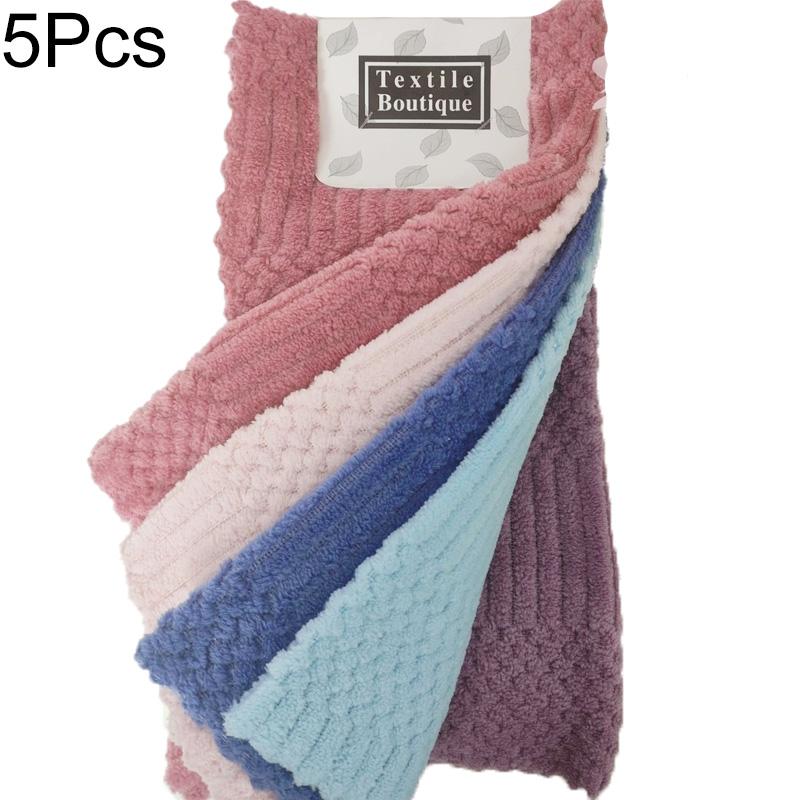 

5 шт. Кухонна тканина Абсорбуюча серветка для прибирання Набір Потовщений кораловий вельвет Пральна Клітинка Хвиля Дизайн Посуд Прибирання Кухонні рушники