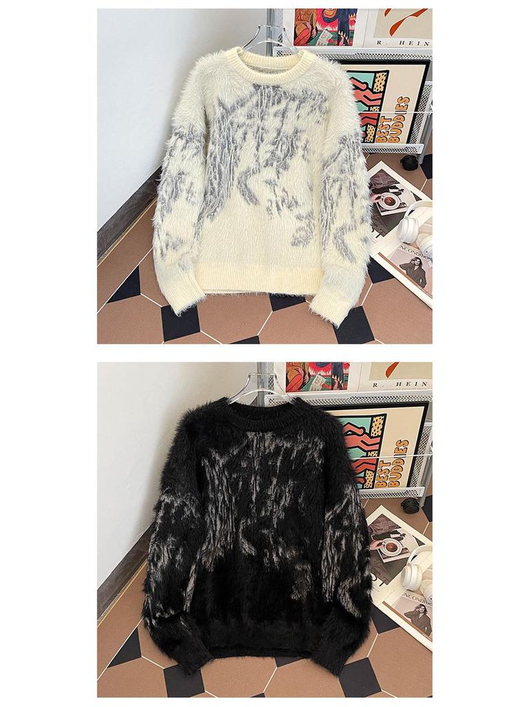 Unisex Sweter z Sztucznego Futra Mink Tie-Dye Retro – Przytulny, Miękki i Ciepły Zimowy Dzianinowy