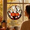 15 Inch Halloween Pumpkin Stained Glass Round Painted Glass Hanging Ornament for Window Holiday Decor