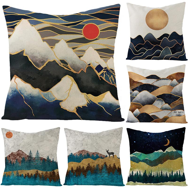 Home Decoration Supplies Landscape Painting Polyester Pillow Cover Home Geometric Abstract Sofa Cushion Cover