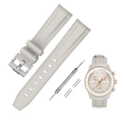 Jumpsunfun 20mm Watch Band for Omega and Silicone Strap with Quick Release Replacement Beige with White Stitching X, Swatch, Speedmaster, MoonSwatch,