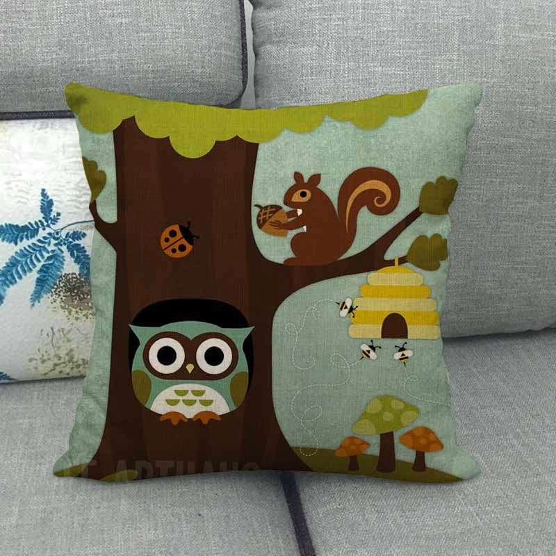 Cartoon Owl Series Digital Printing Short Plush Pillow Covers Decorative for Car Sofa Office Cushion Cover Home Goods