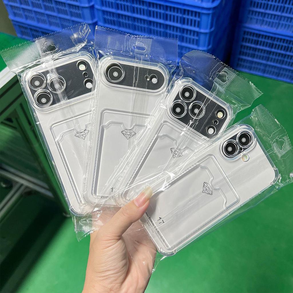 iPhone 15 Case with Card Holder, Transparent Soft Cover for 12 Pro and 16 with Card Slot