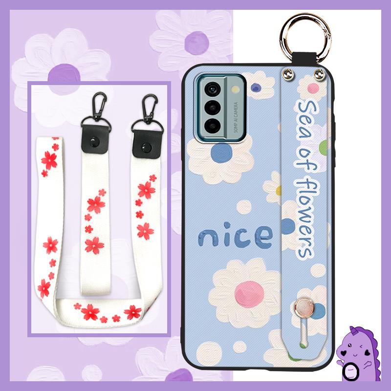 Protective Phone Holder Phone Case For Nokia G22 Silicone Flower Waterproof Wristband Lanyard Ring Dirt-resistant