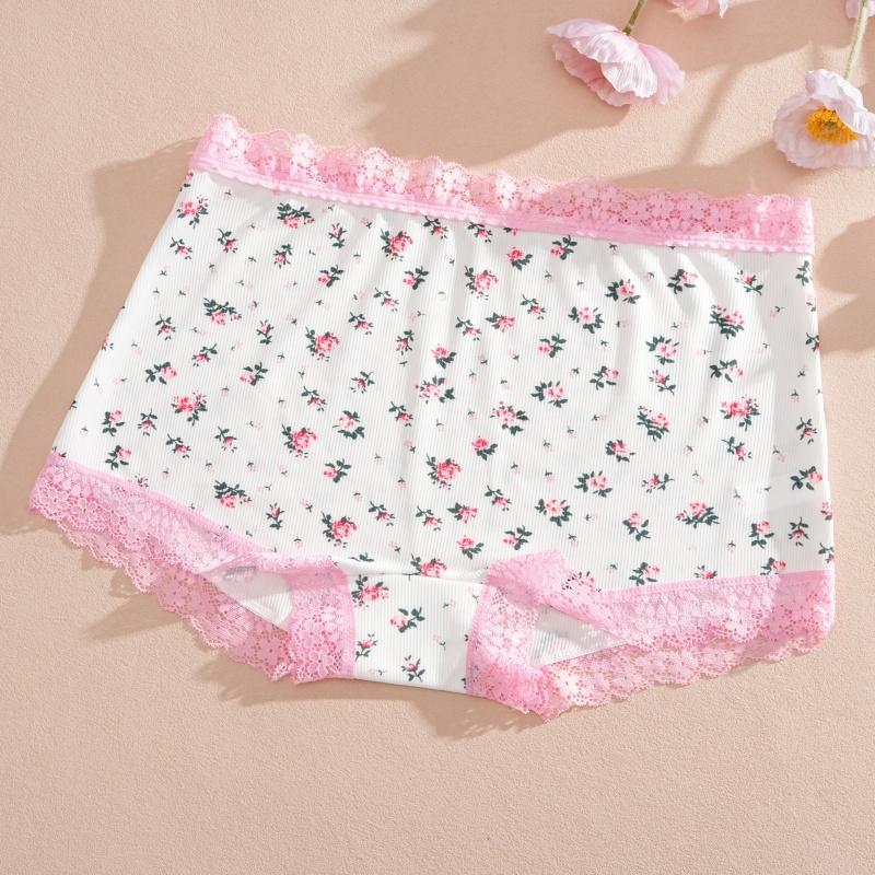 Women's Boxers Panties Cute Blossom Printed Ladies Panties Lace Underwear Seamless Panties Casual Solid Underwear S-XL