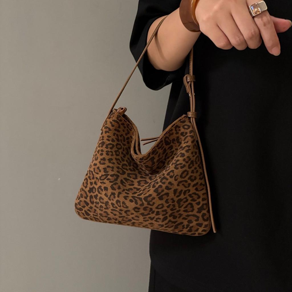 Vintage leopard print small tote bag underarm bag niche design bag 2025 daily slack shoulder messenger bag