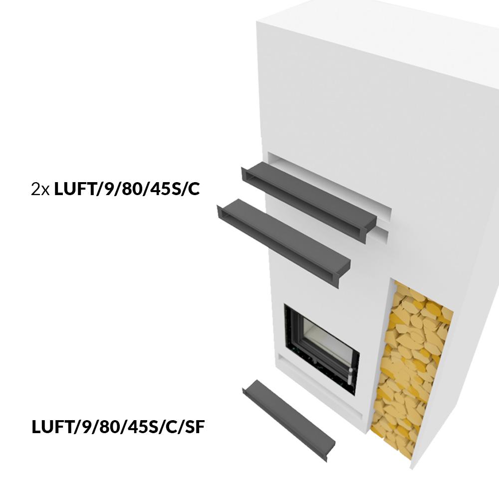 STRAIGHT LUFT SET 3x - FIREPLACE WITH STRAIGHT GLASS