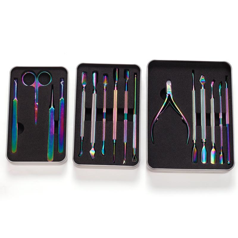 Manicure Tool Set: Precision Tweezers, Small Scissors, Clippers, Pusher, High-End Leather Case