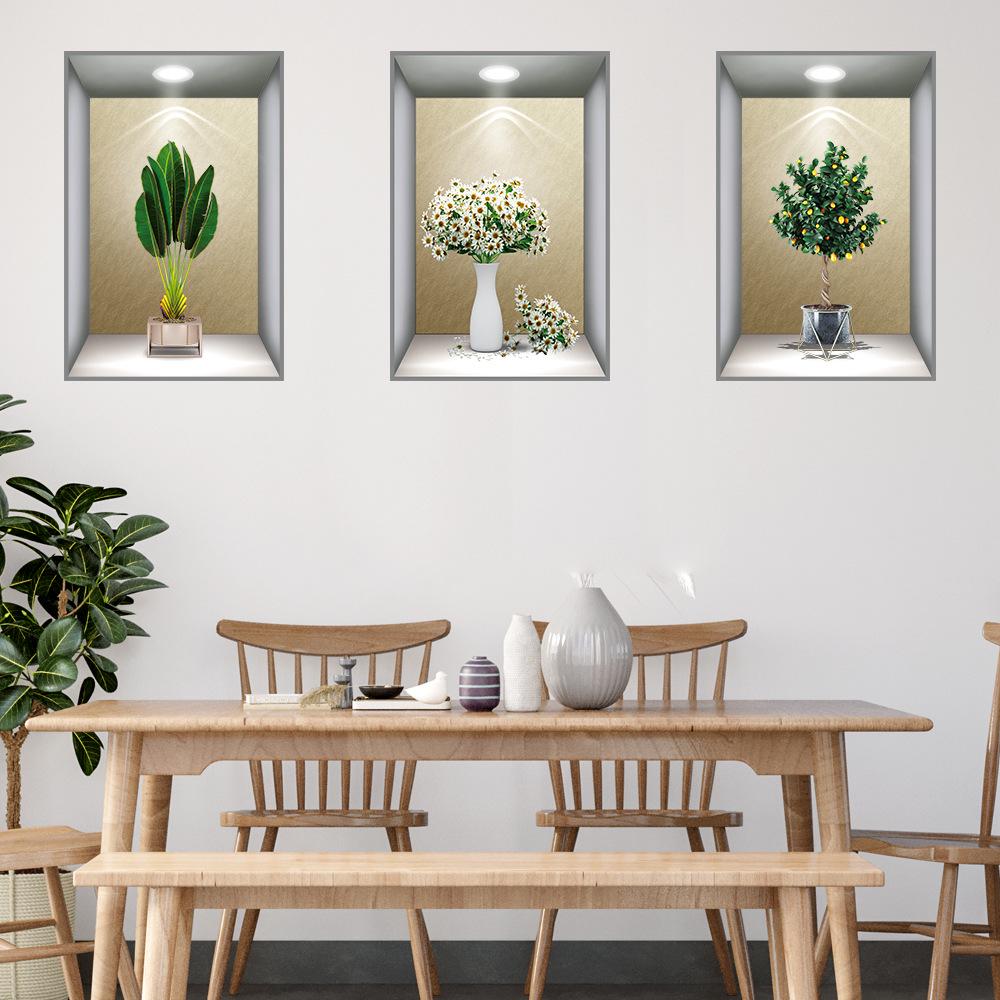 Wei Mo Xiang Green Plant Three-Panel Self-Adhesive Decorative Wall Sticker for Home & Hotel
