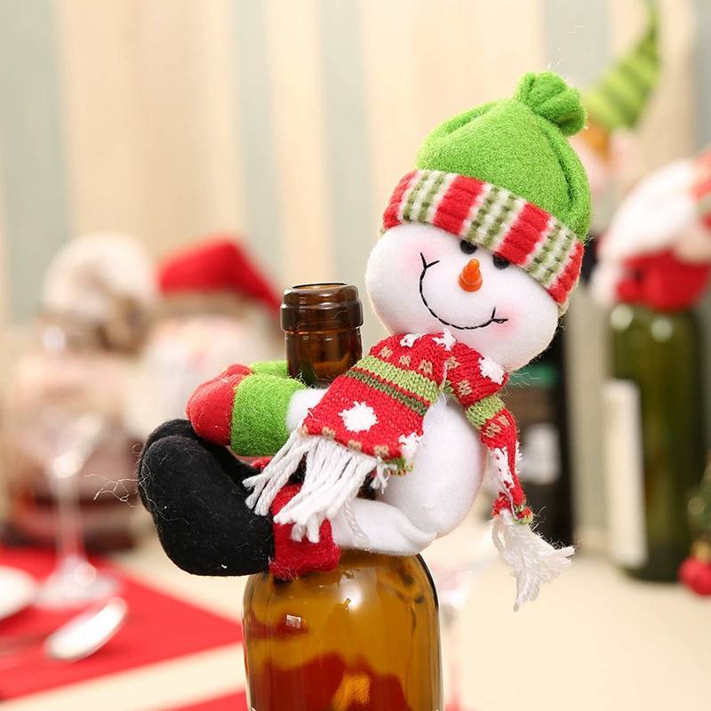 Manchons pour bouteilles de vin Père Noël et Bonhomme de neige avec design cartoon pour décoration de fête de Noël