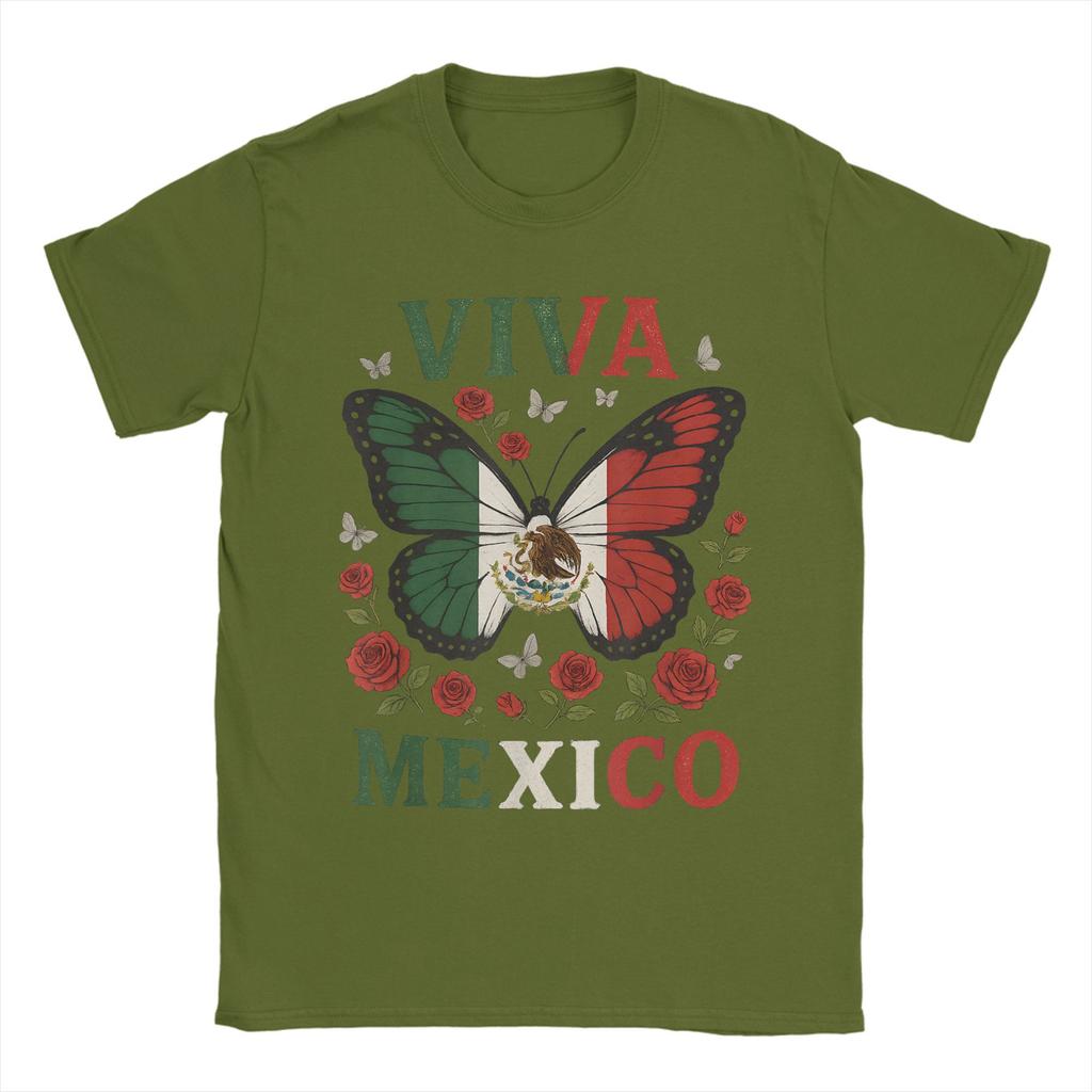 Men's T-Shirt Viva Mexico Butterfly Funny Pure Cotton Tee Shirt Short Sleeve  T Shirts O Neck Clothes 4XL 5XL