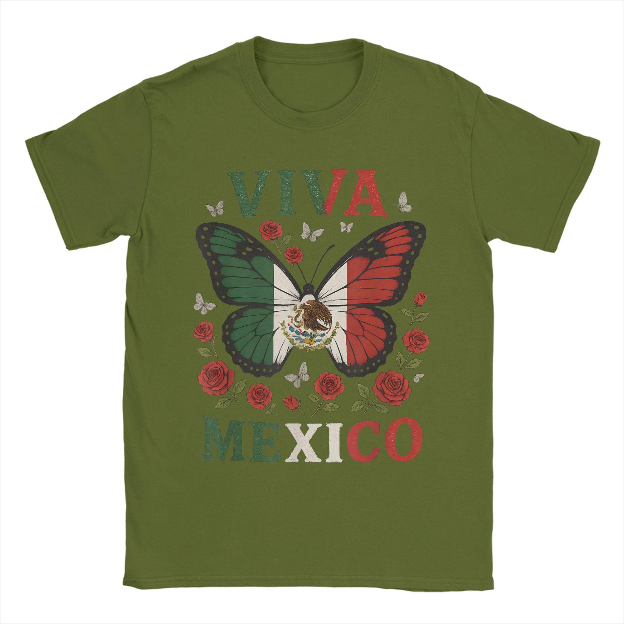 

Men s T-Shirt Viva Mexico Butterfly Funny Pure Cotton Tee Shirt Short Sleeve T Shirts O Neck Clothes 4XL 5XL 4XL