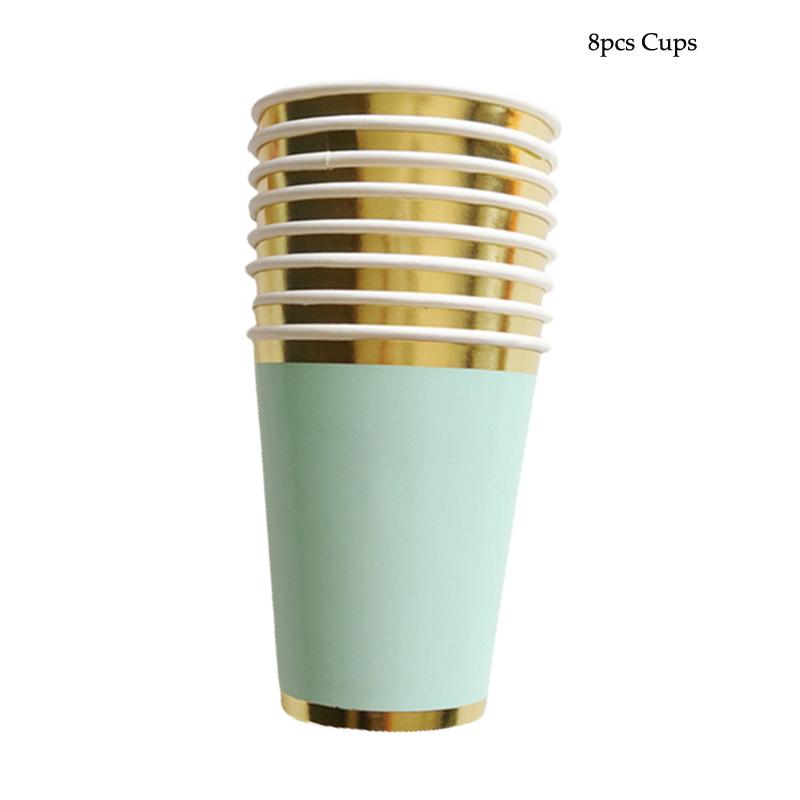 8 PCS/Lot Party Paper Plates Cups Pink Gold Happy Birthday Party Wedding Decoration Baby Shower Tableware Kids Birthday Decor