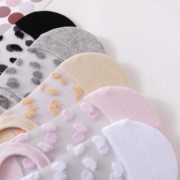 5Pairs Round Dot Socks Women's Summer Thin Transparent Invisible Boat Socks Breathable Short Sock Mesh Ultra-thin Non-slip Socks