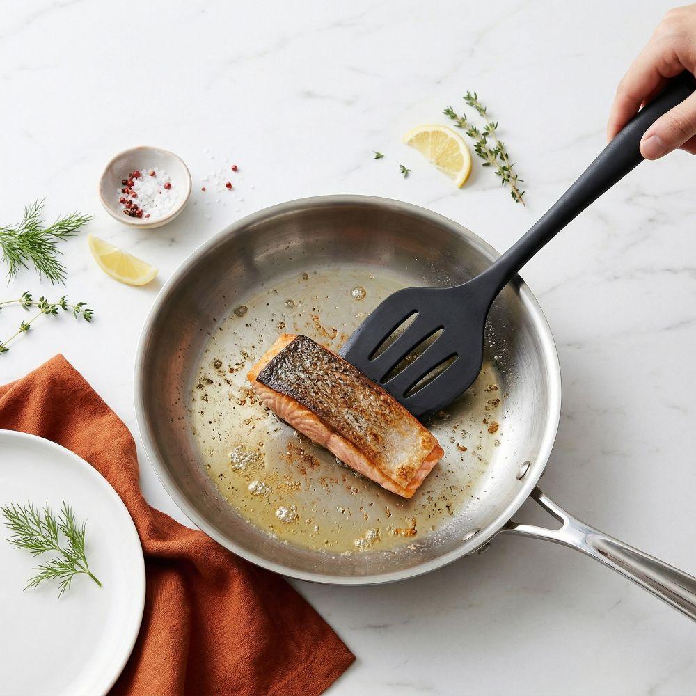 3PCS Heat Resistance Silicone Spatula Odorless Food Grade Slotted Turner Multifunctional Black Slotted Spatula Non Stick Pans