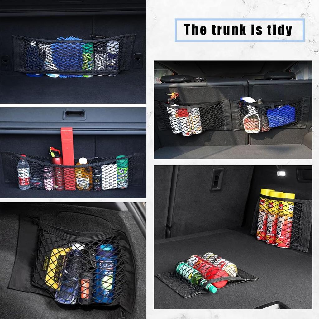 2PCS Universal Car Cargo Net with Adhesive Tape, 9.8×15.7in Trunk Storage Mesh Pocket Wall Mount Organizer Bag for Car RV SUV Boat Truck Camper Van