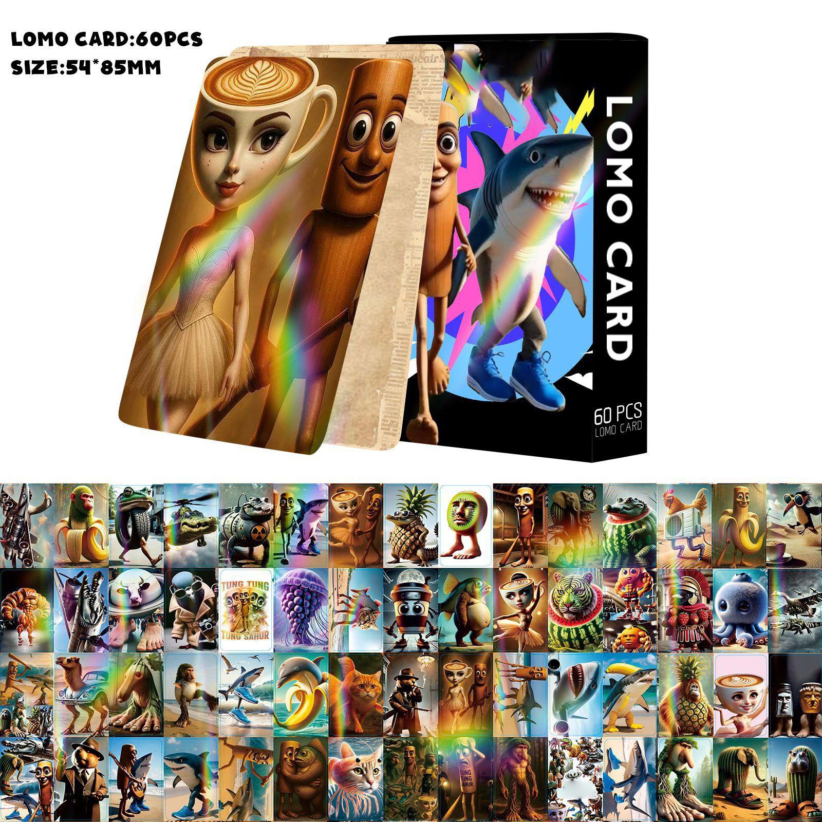 

60 карточек, мультяшные карточки, двухмерные двухсторонние карточки One Size