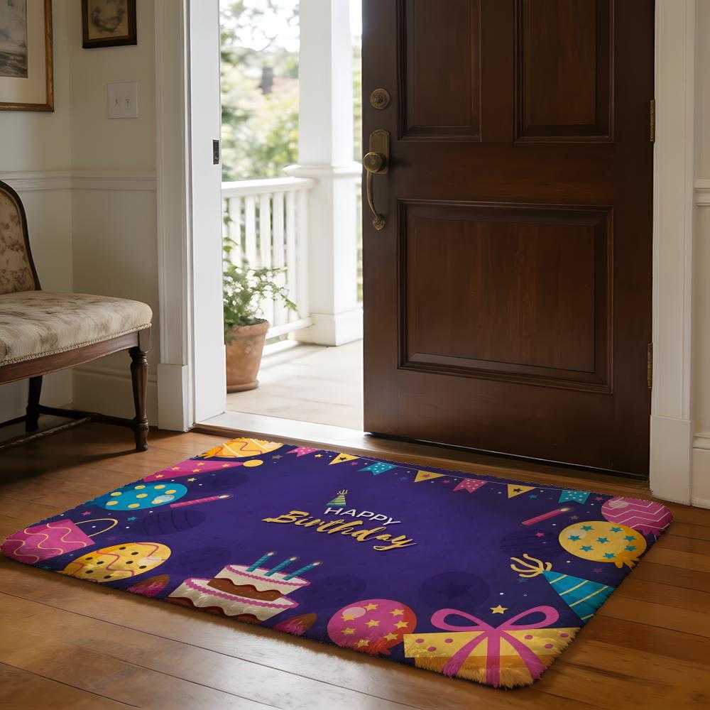 Happy Birthday Floor Mat Soft Flannel Absorbent Mat Non-Slip Rug Home Bedroom Bathroom 40cm x 60cm