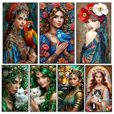 Donna Sognante Bellezza e Animali Fiore 5D Fai da Te Grande Pittura Diamante Nuovo 2025 Ricamo a Punto Croce Mosaico Ricamo Diamante Vendite
