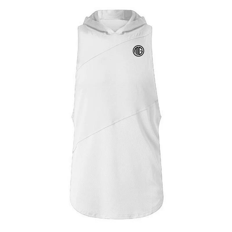 Muscleguys Running Vests with Hooded Mens Cotton Patchwork Mesh Gym Clothing Fitness Tank Tops Bodybuilding Stringer Workout Singlet