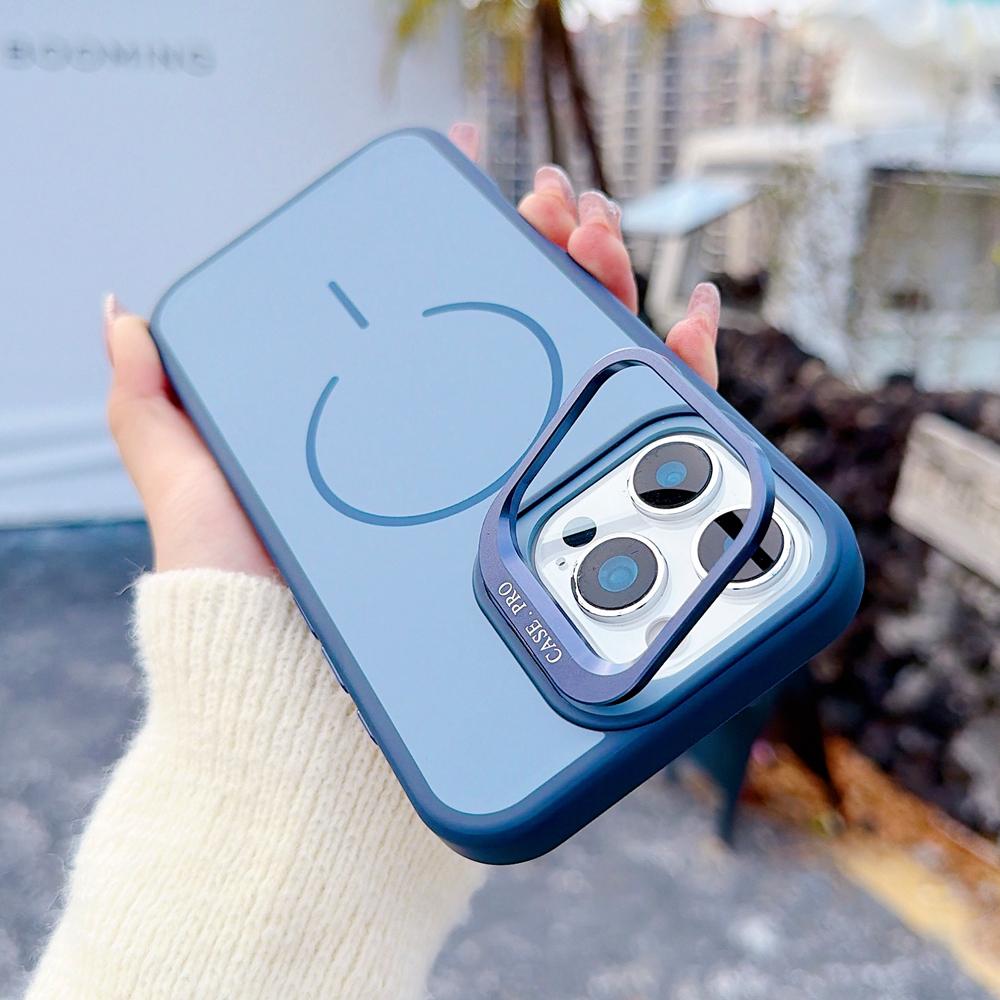 KEYSION Matte Skin Feel Lens Stand Phone Case for Magsafe for iPhone 16 Pro Max 16 Plus Magnetic Wireless Charging Shockproof Cover