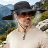 Outdoor Bucket Hat, Wide Brim Fishing Hat with Dual Fans, Solar USB Rechargeable Breathable Mesh Cooling Hat for Hiking Gardening