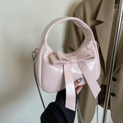 Small Bag Bow Shoulder Bag Women's Underarm Bag PU Crossbody Bag