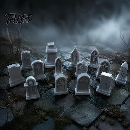 Realistic Cemetery Decor 14 Pcs Mini Tombstone Model, 3D Printed Miniature Gravestone Scenery Model Landscape Building Supplies Props for Tabletop