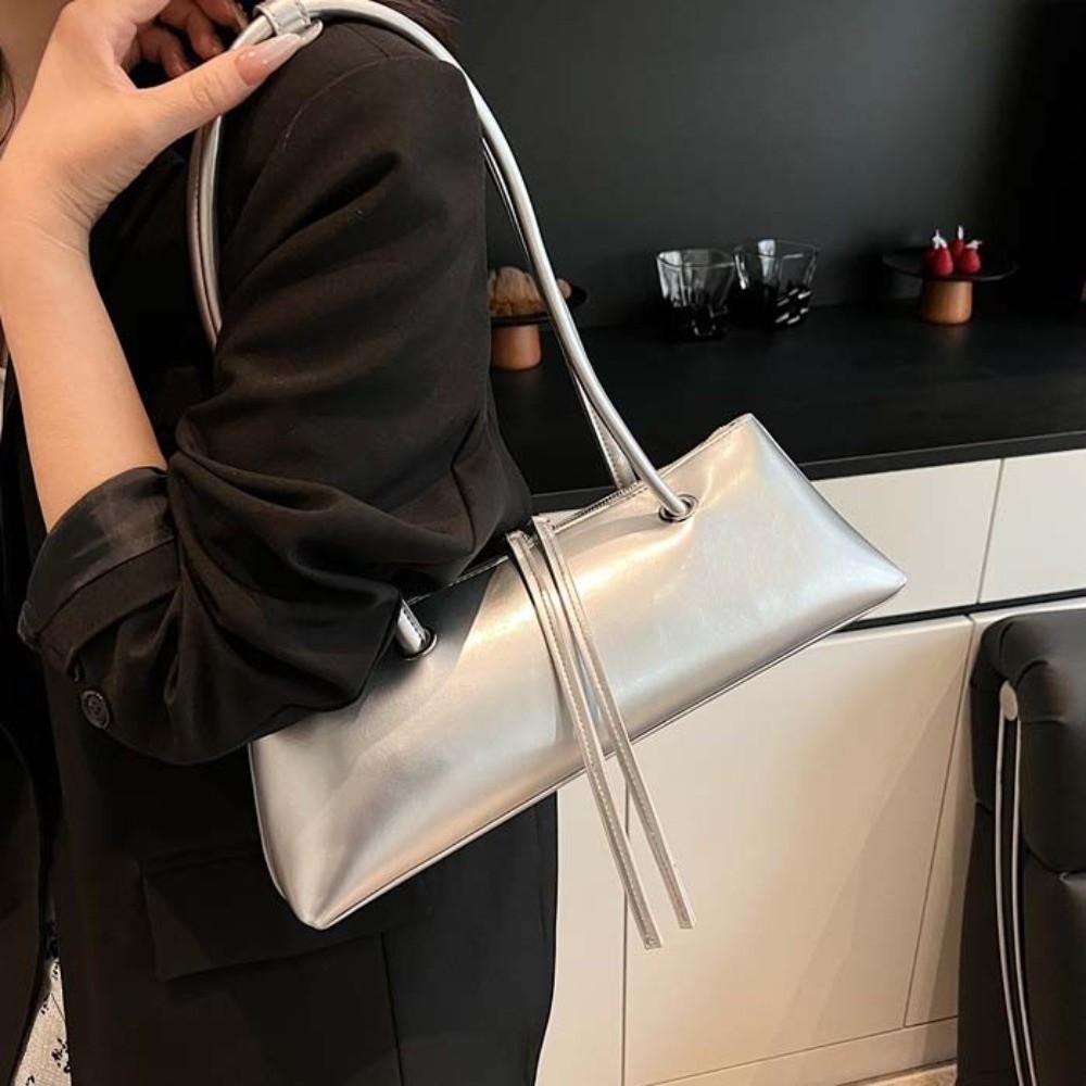 Y2K PU Shoulder Bag Solid Color Texture Underarm Bags All-match French Stick Handbag Daily