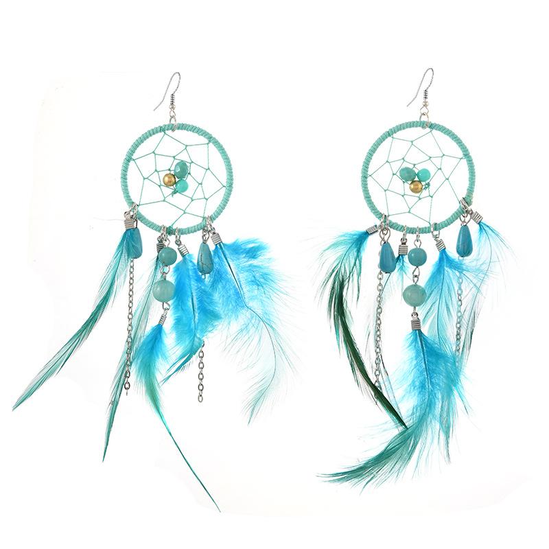 Feather Earrings Ethnic Style Long Tassel Exaggerated Personality Seaside Vacation Style Earrings Women