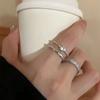 3pc Korea Fashion Mixed Minimalist Ring Set Geometric Round Metal  Open Rings Zircon For Women