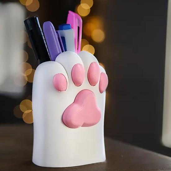 

Cat Paw Pen Holder 3D Printed Pet Paw Design Desktop Organizer красный