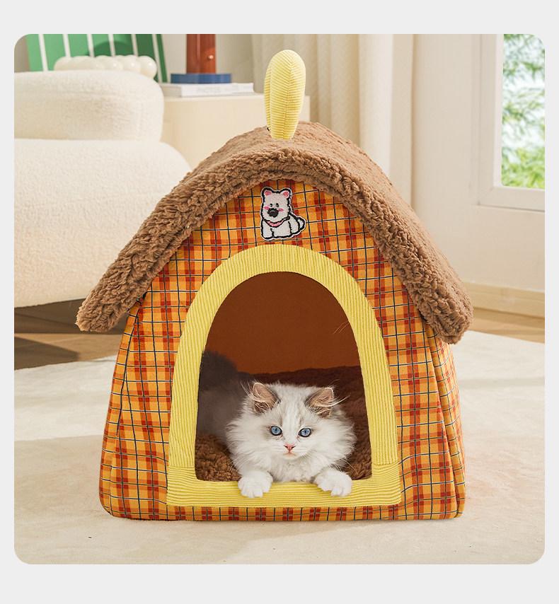 Cozy Winter Enclosed Pet Nest for Small Dogs & Cats - Removable & Washable, Four Seasons Use