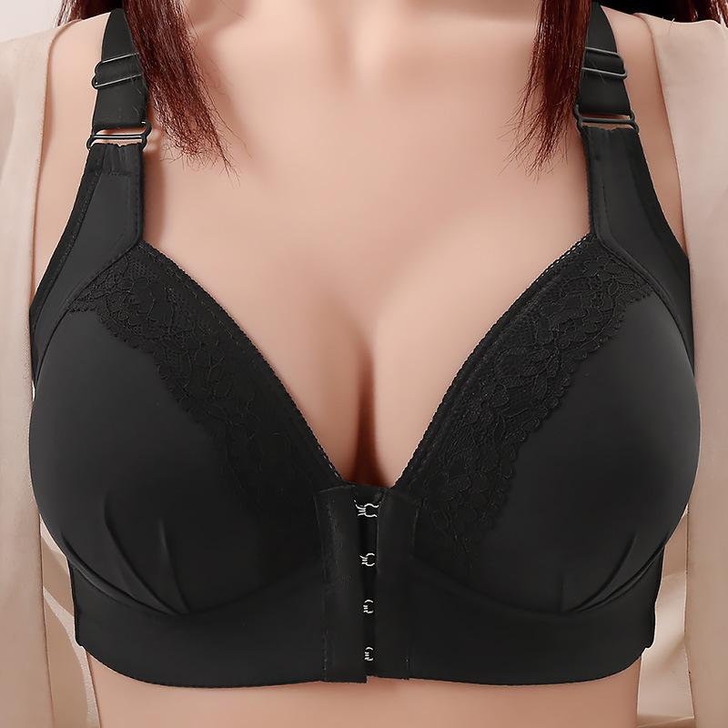 Fixed Cup Front Buckle Middle-aged and Elderly Mother Underwear Women's Large Size Thin Style Without Steel Ring Full Cup Vest Bra Cover