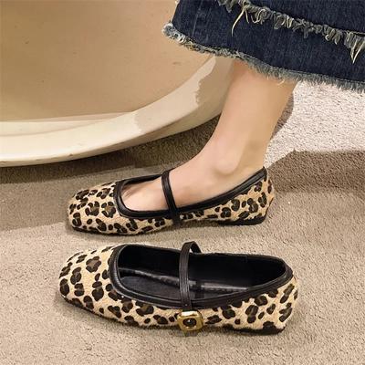 Fashion Fashion New Design Women's Flats Square Toe Leopard Print Casual Shoes Breathable Slip-on Outdoor Ladies Mary Jane Shoes Zapatos