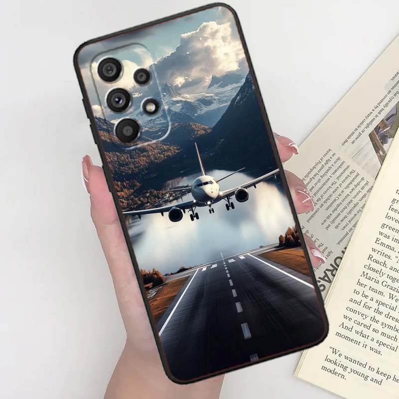 Fashion Airplane Pattern Phone Case For Samsung A41 A35 A34 A33 A32 A25 A24 A23 A21s A06 A05 A04 A03 Note 10 20 Ultra 5G Black