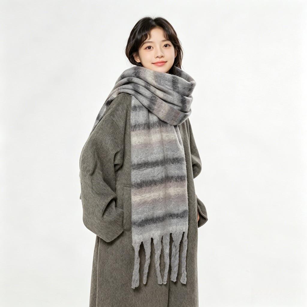 New mohair scarf autumn and winter Korean high-end versatile Maillard imitation cashmere warm