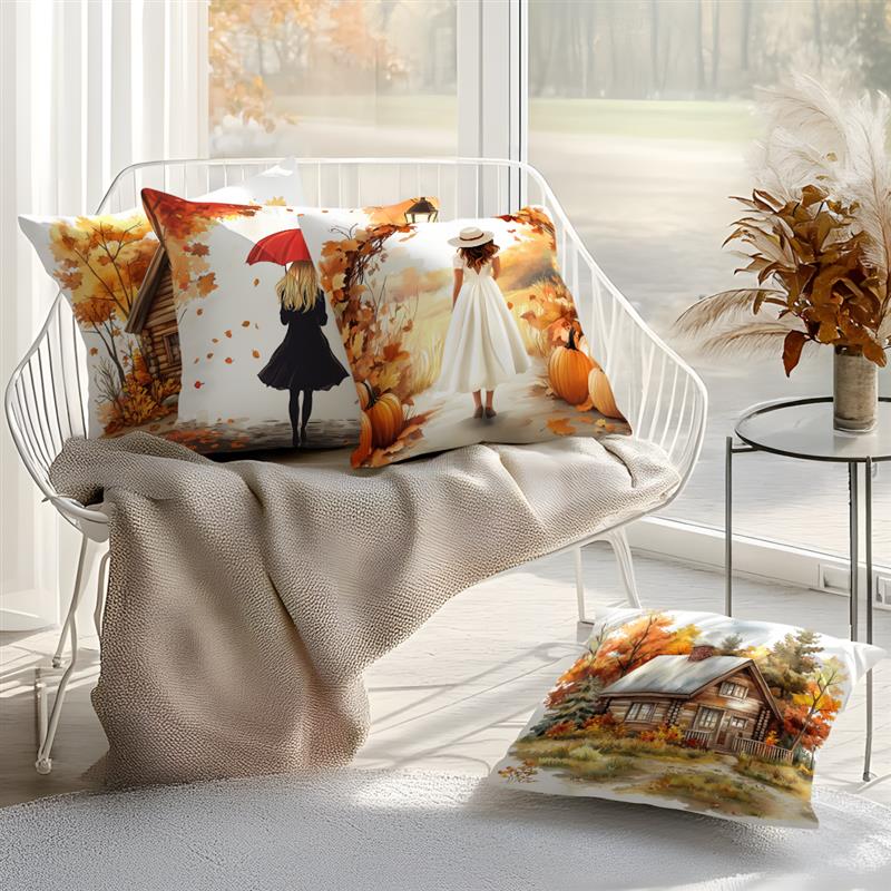 Autumn Themed Cushion Pillowcase Printed 100% Polyester 45X45Cm Throw Pillowcover Decorative Sofa Cushion Pillowslip Home Decor