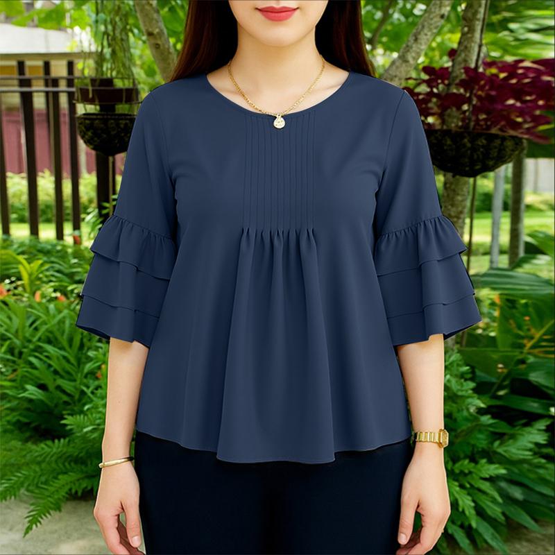 ZANZEA Women Casual Round Neck Solid Color 3/4 Sleeve Loose Blouse