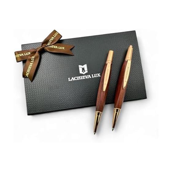 LACHIEVA Luxury Karin Wood Ballpoint Pen & Mechanical Pencil Set, Triangular Grip Design, Unisex Gift