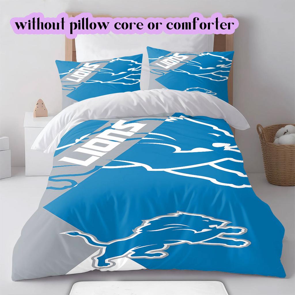 Detroit Lions rugby Pattern Bedding,Quilt Set Quilt Cover Pillowcase Home Birthday Gift (1*duvet cover+2*pillowcase,without core)