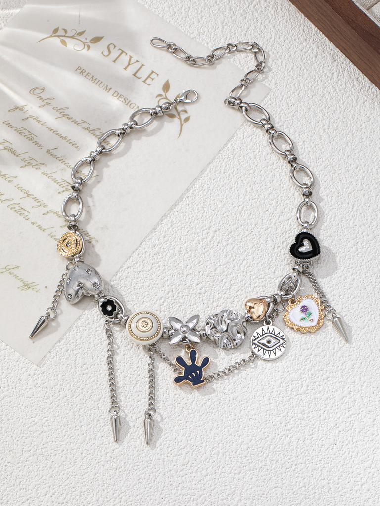 New Self-developed Sweet and Cool Style Hip-hop Punk Temperament Metal Complex Necklace Flower Cone