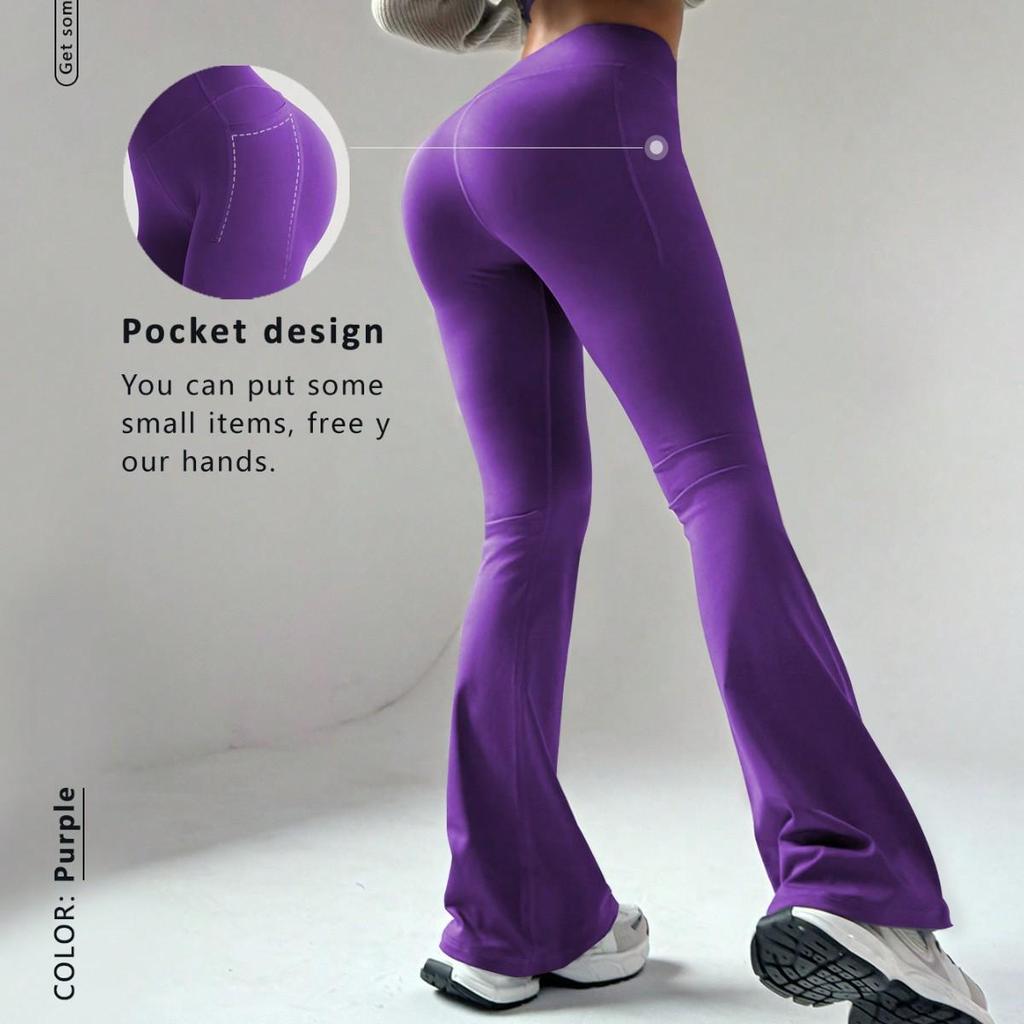 Lulu Women's High Waist Flared Yoga Pants - Slim Fit, Peach Hip, Outdoor Sportswear