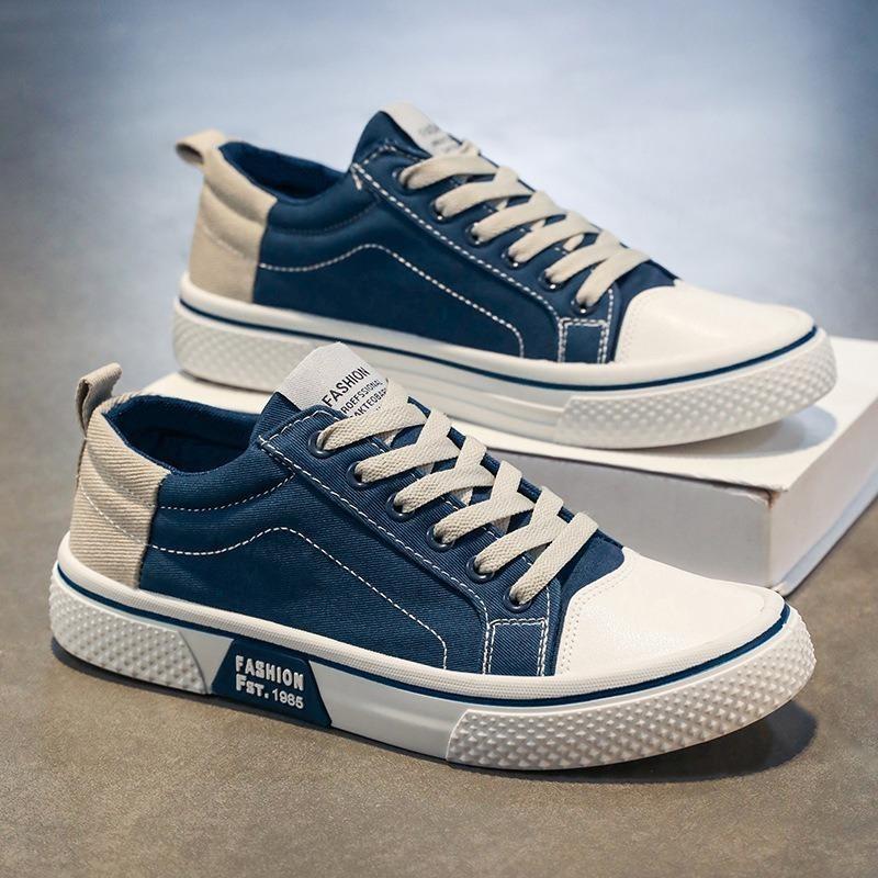 Men's Low-top Canvas Sneakers Casual Lace-up Shoes with Contrast Heel Counter for Daily Wear
