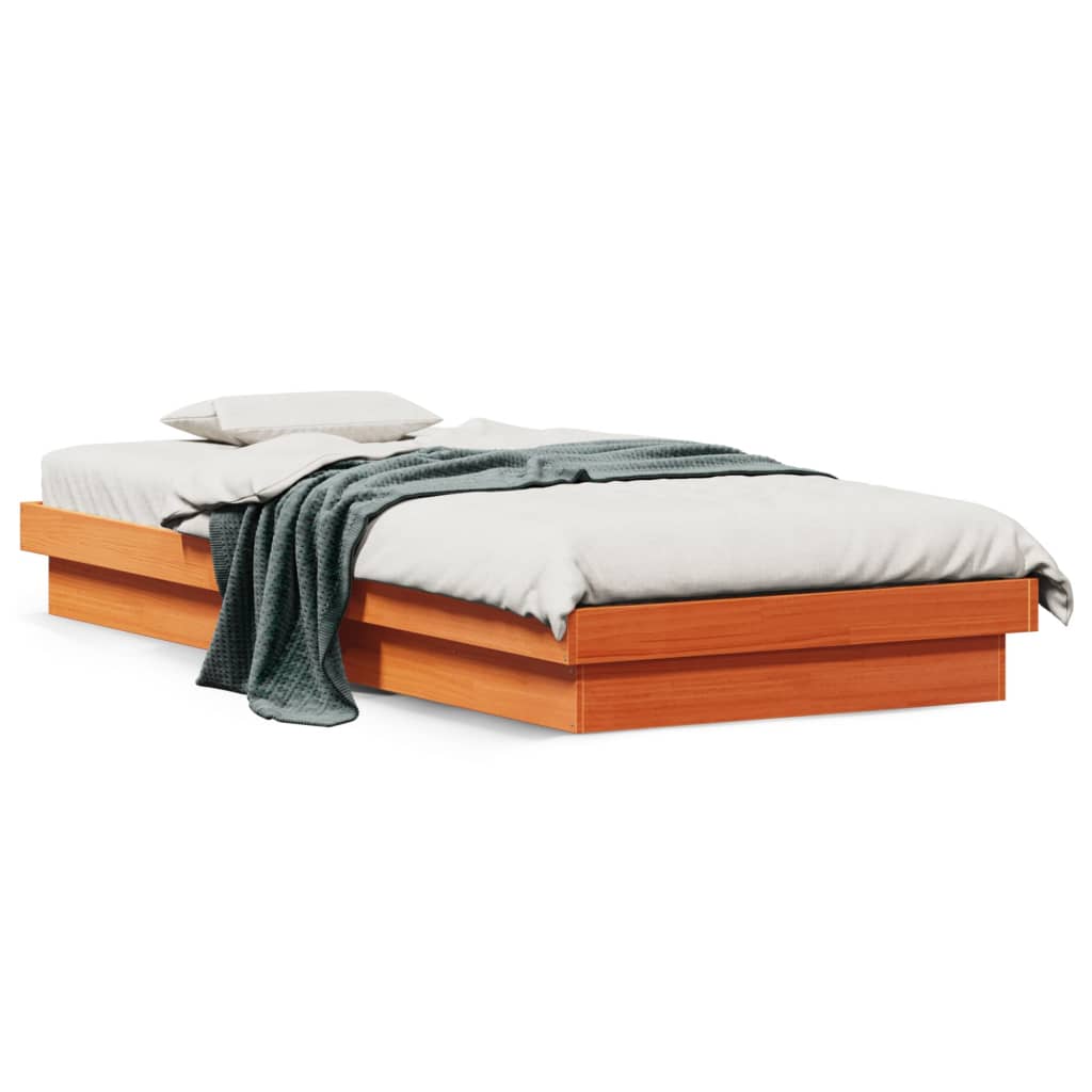 Solid Wood Bed with LED Lighting Wax Brown 100 X 200 Cm Pine