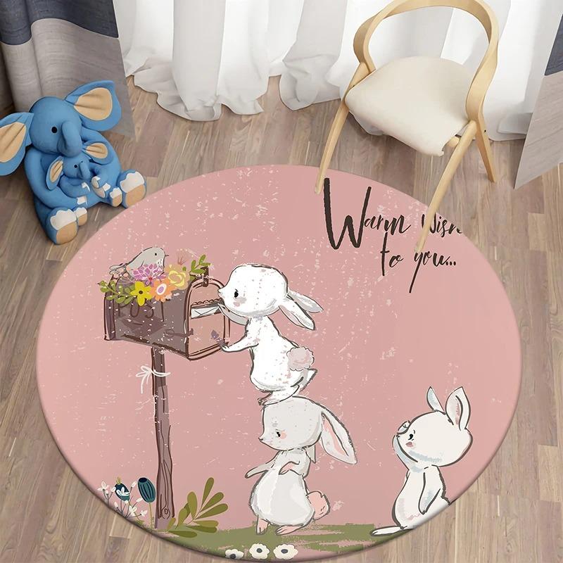 Cartoon Rabbit Round Rug Kids Bedroom Carpet Living Room Nonslip Floor Mat Sofa Table Rugs for Home Decor Rug