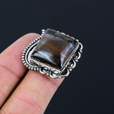 925 Sterling Silver Natural Iron Iron Tiger Eye Boho Solitaire Ring Jewelry US 8
