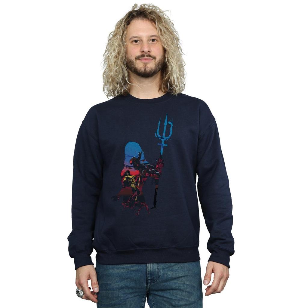 DC Comics Mens Aquaman Battle Silhouette Sweatshirt